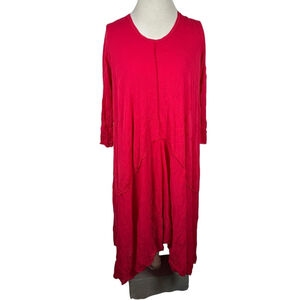 Comfy USA Pink Midi Dress A-line Lagenlook Flowly Seam Accents Crinkle Size L